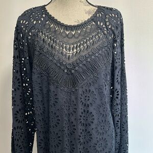 Lilly Pulitzer Priscilla Long Sleeve Black Eyelet Dress Sz 14